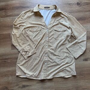 J. McLaughlin‎ Tan White Dotted Long Sleeve Button Down Shirt Women's Size M